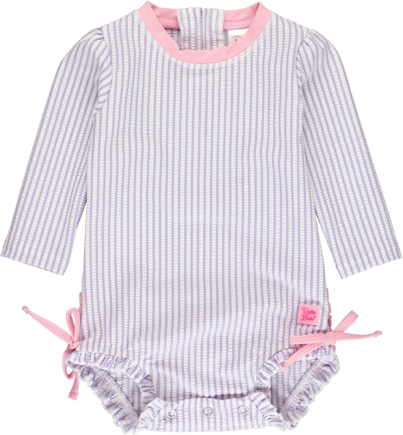 RuffleButts Baby Girls Seersucker Long Sleeve Rash Guard Swimsuit