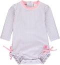 RuffleButts Seersucker Long Sleeve One Piece Rash Guard (Style D7WN)