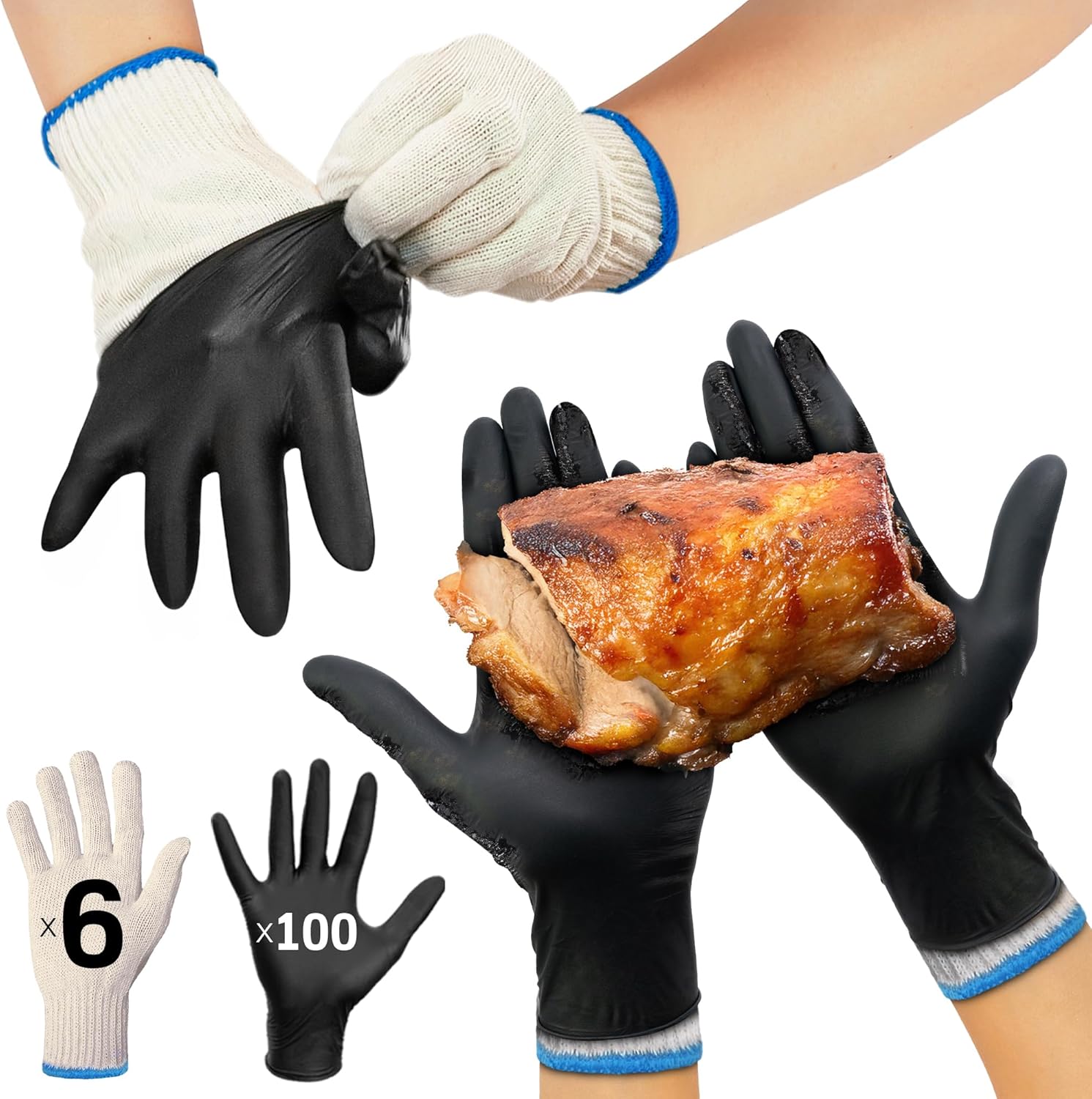 Raxwell BBQ Gloves: 6 Heat-Lined + 100 Food Prep Gloves