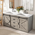 60 Farmhouse Bathroom Double Vanity with Sliding Barn Door Design