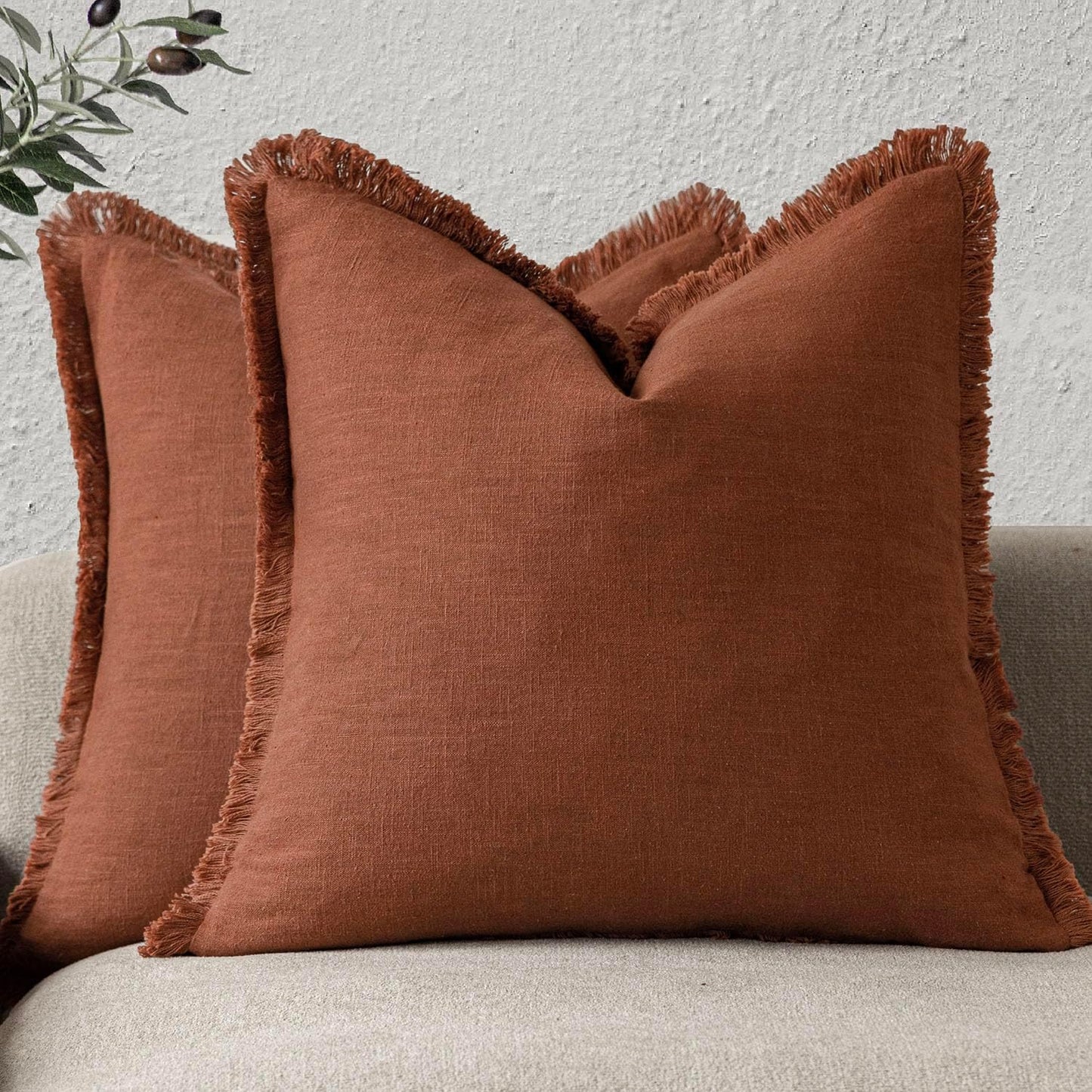 Foindtower Decorative Linen Fringe Throw Pillow Covers for Home
