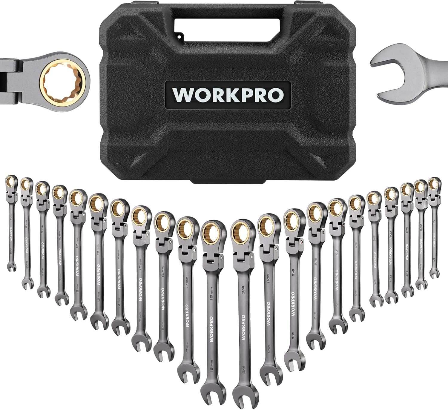 WORKPRO 22-Piece Flex-Head Ratcheting Wrench Set for All Tasks