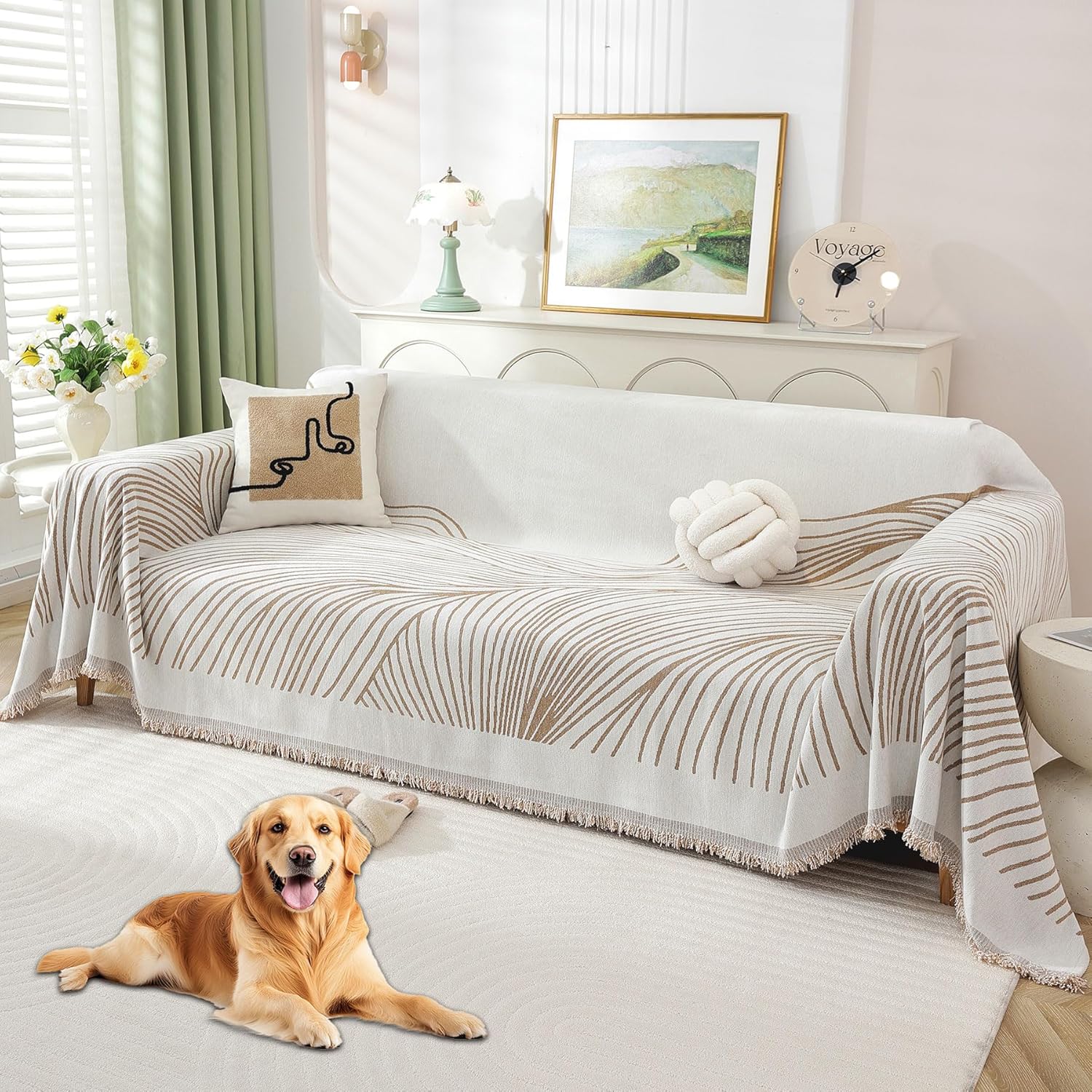 Non Slip Sofa Covers for 3 Cushion Couch - Pet Friendly & Washable