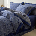Navy Blue Duvet Cover Queen - Retro Boho Paisley Linen Cotton