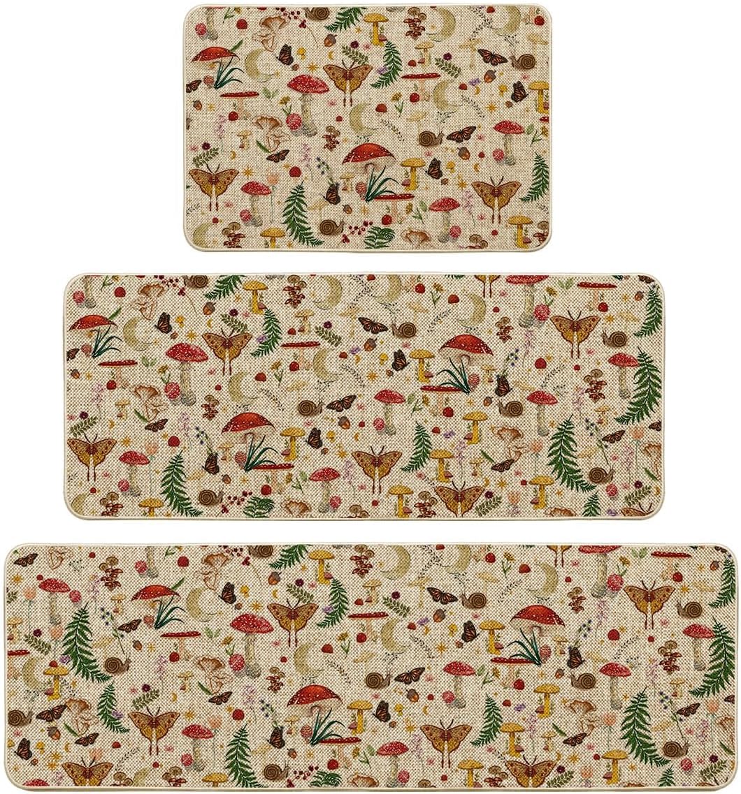 Artoid Mode Mushrooms Butterfly Kitchen Mats Set of 3