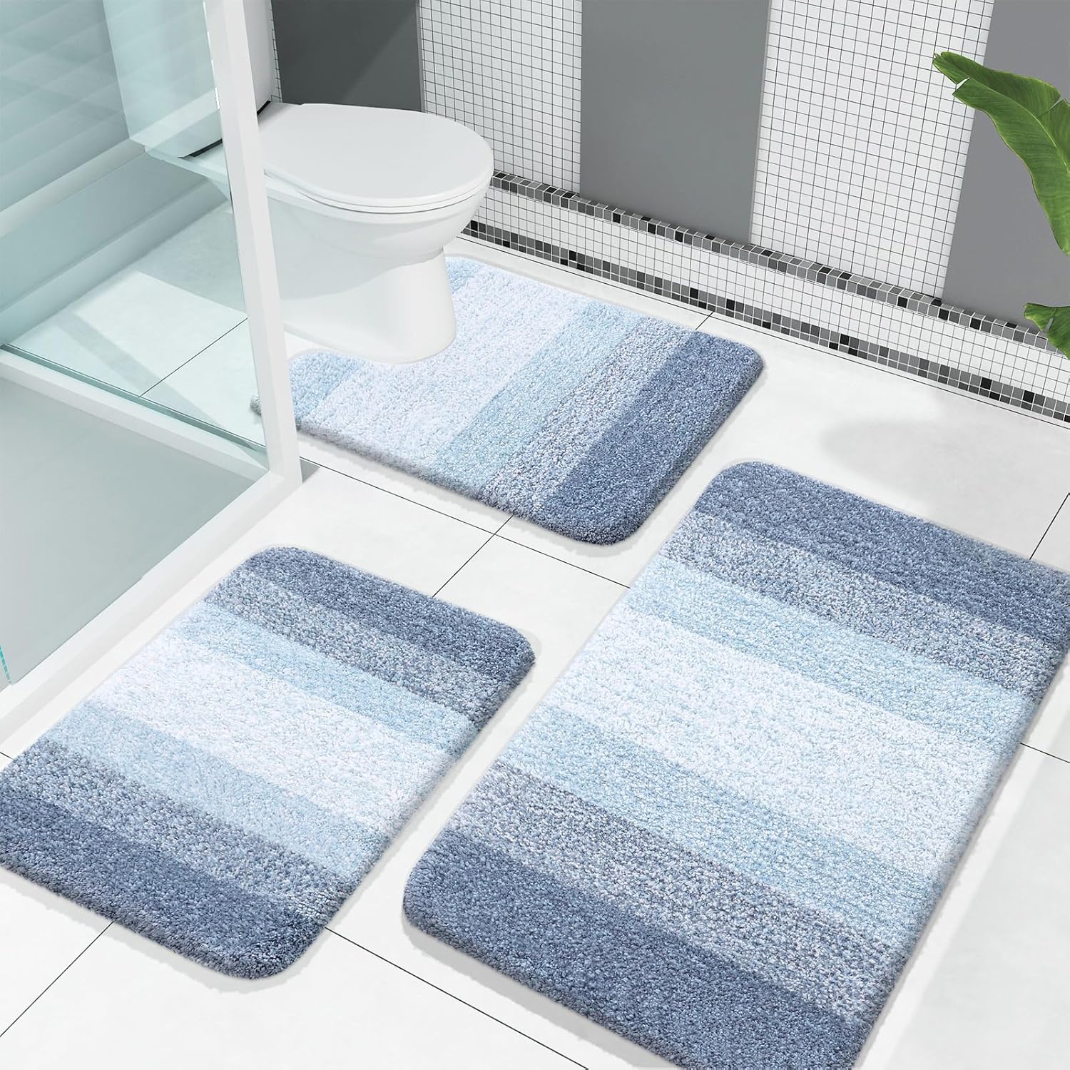 OLANLY Bathroom Rugs Sets 3 Piece Soft Absorbent Microfiber Mats