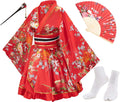 Japanese Anime Women's Satin Kimono Robe 5-Piece Cosplay Set