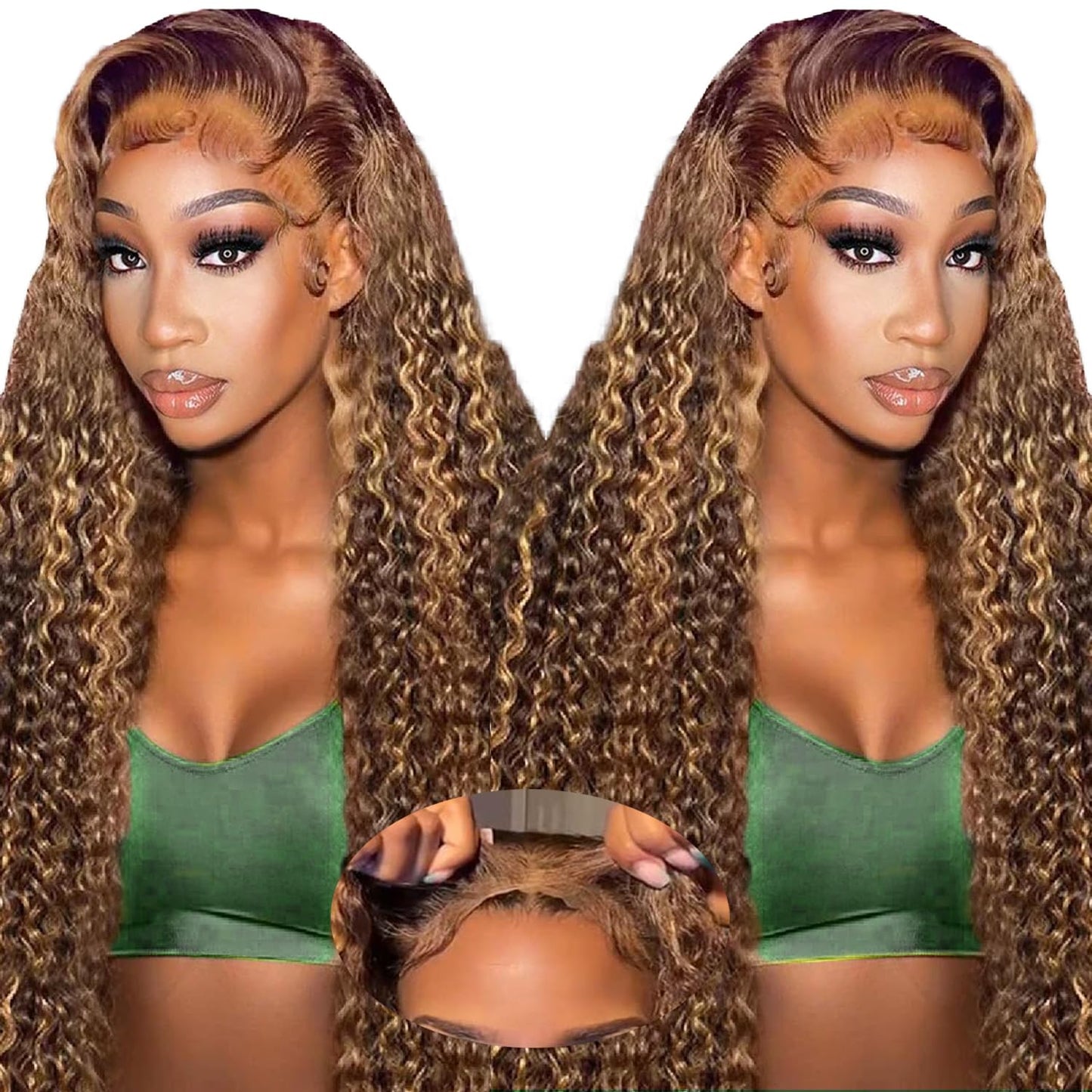 Highlight Ombre Curly Lace Front Wig Human Hair for Women