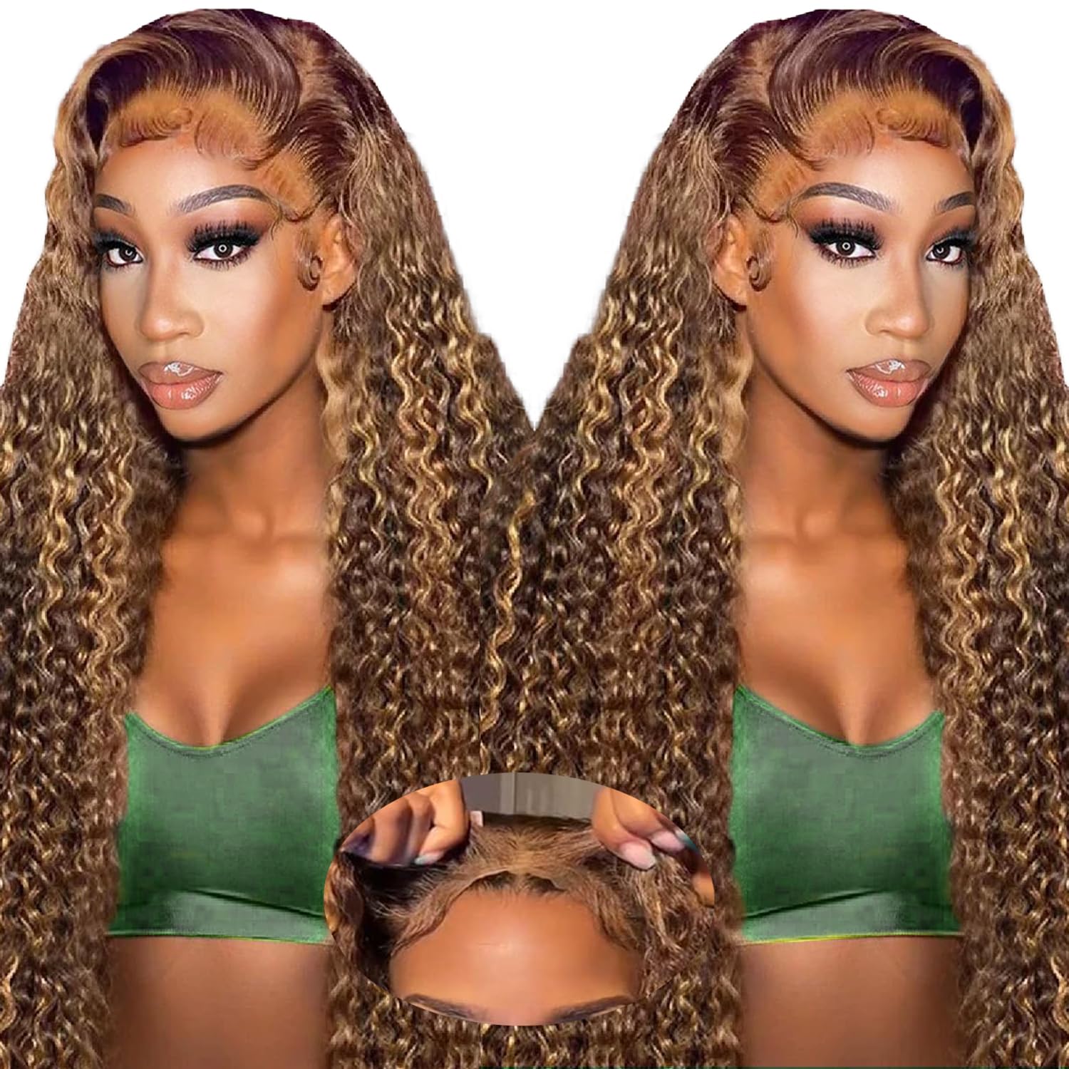 Highlight Ombre Curly Lace Front Wig Human Hair for Women
