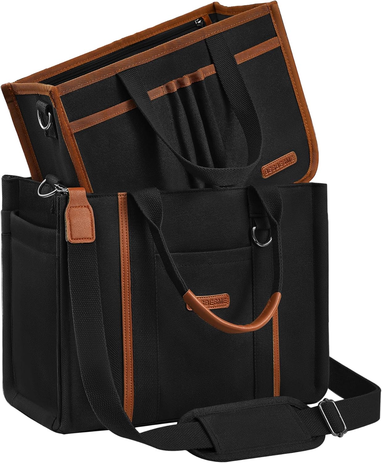 BESBESME Womens Canvas Tote Bag with Zipper and Compartments