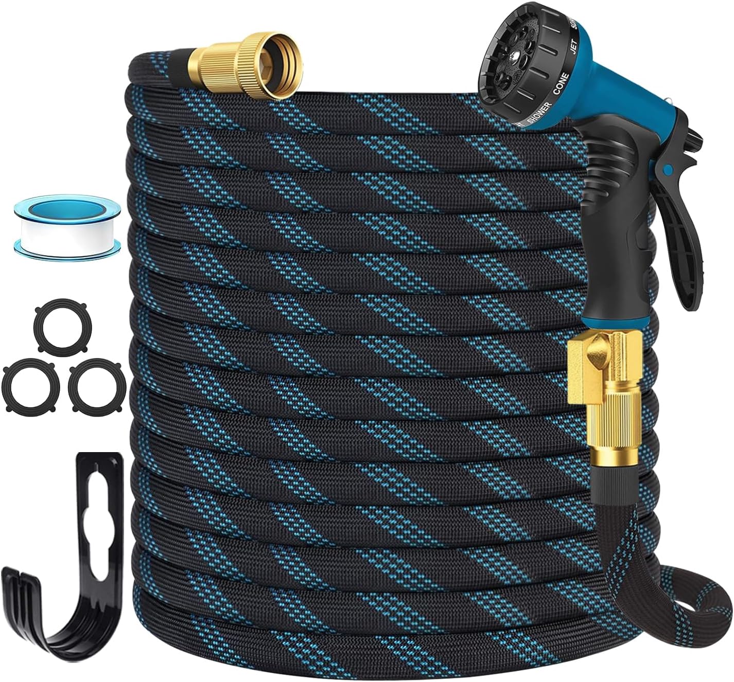 Non-Expandable 100 ft Garden Hose with 10-Pattern Nozzle