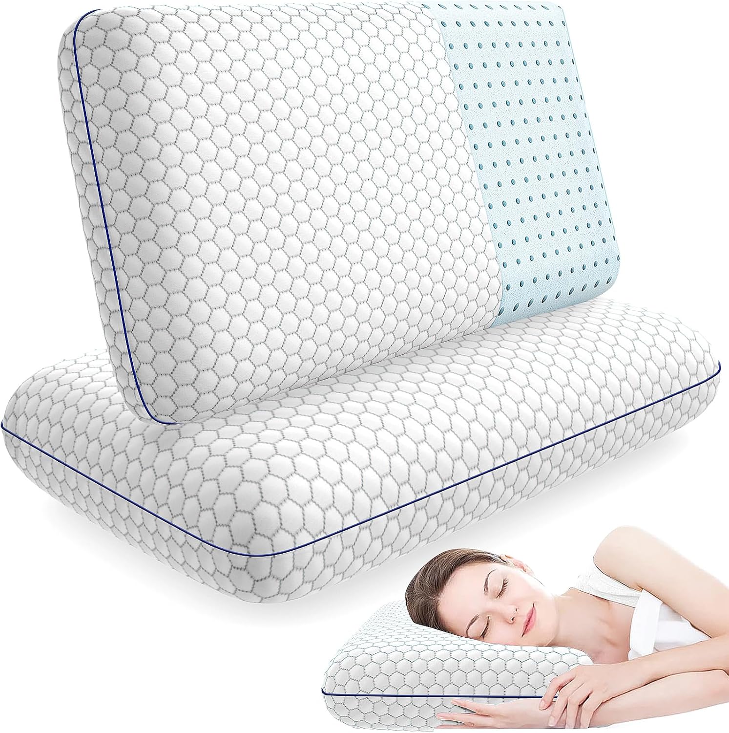 Memory Foam Pillows for Side, Back and Stomach Sleepers Set