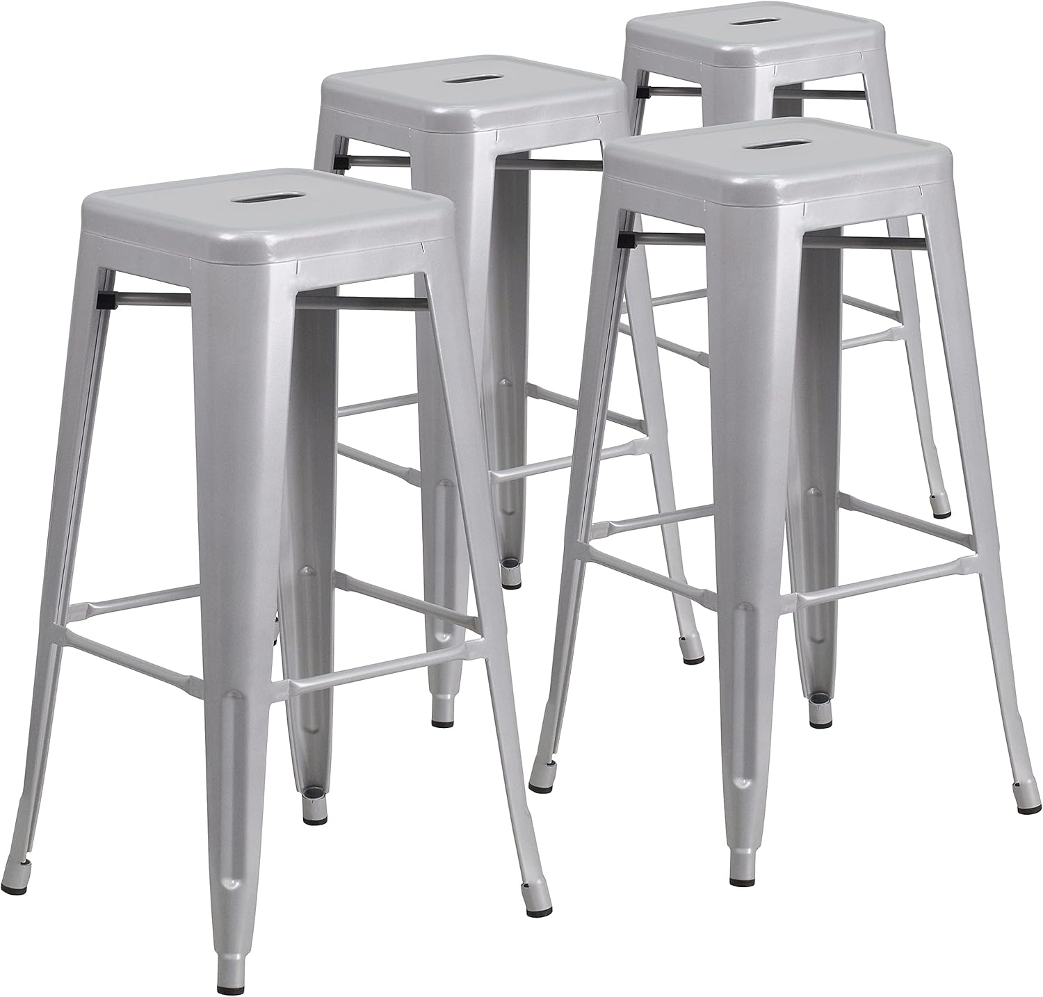 Backless Silver Metal Barstool Set for Indoor-Outdoor Use