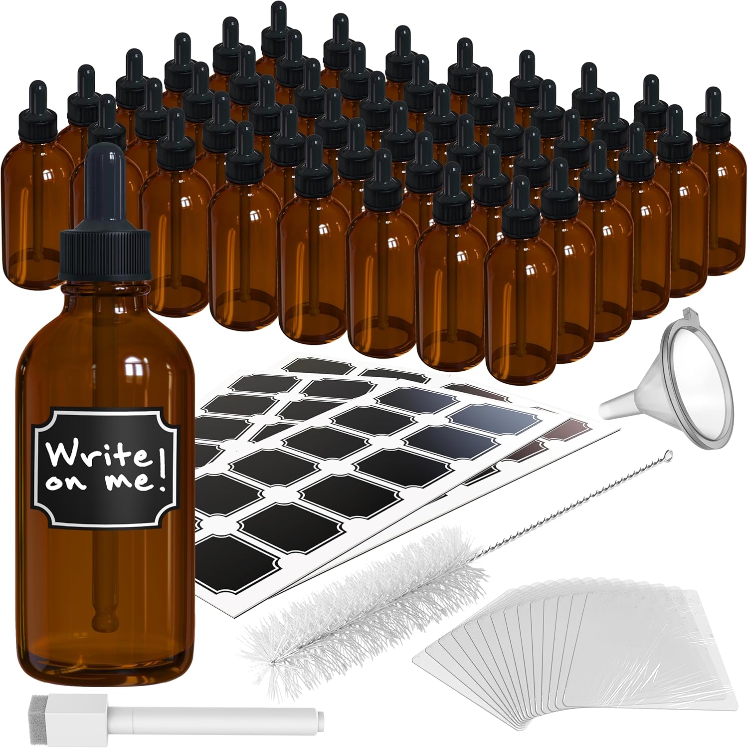 Nevlers 4 Oz Amber Glass Dropper Bottles 48 Pack for Oils