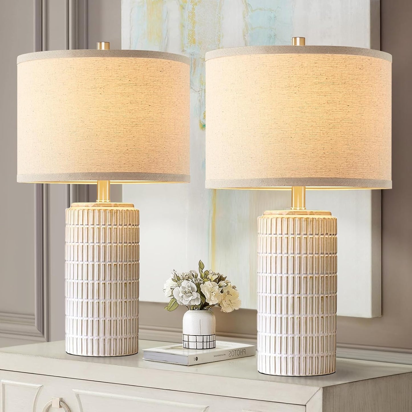 Modern Ceramic Table Lamps Set of 2 for Living Room and Bedroom