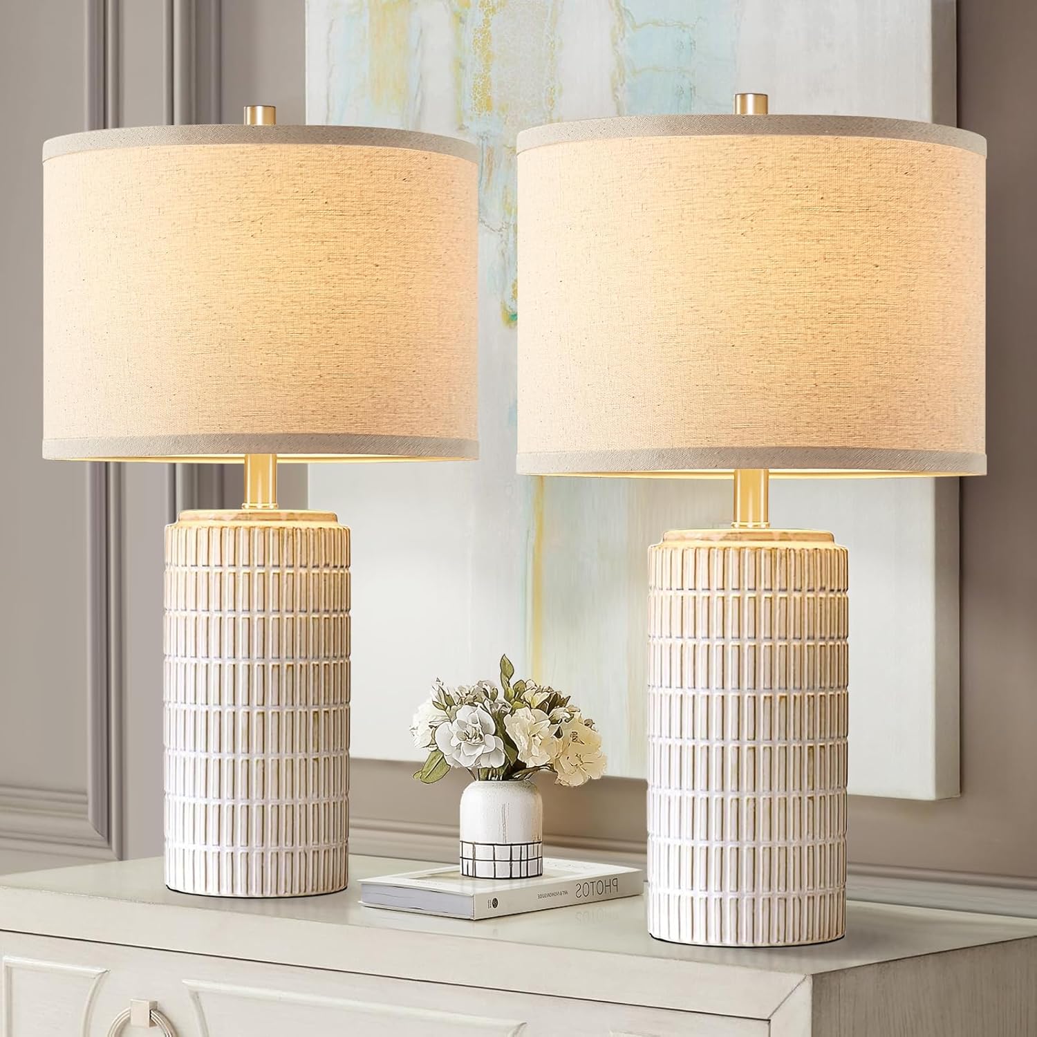 Modern Ceramic Table Lamps Set of 2 for Living Room and Bedroom
