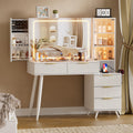 White Makeup Vanity Desk with Lighted Mirror & Power Outlet