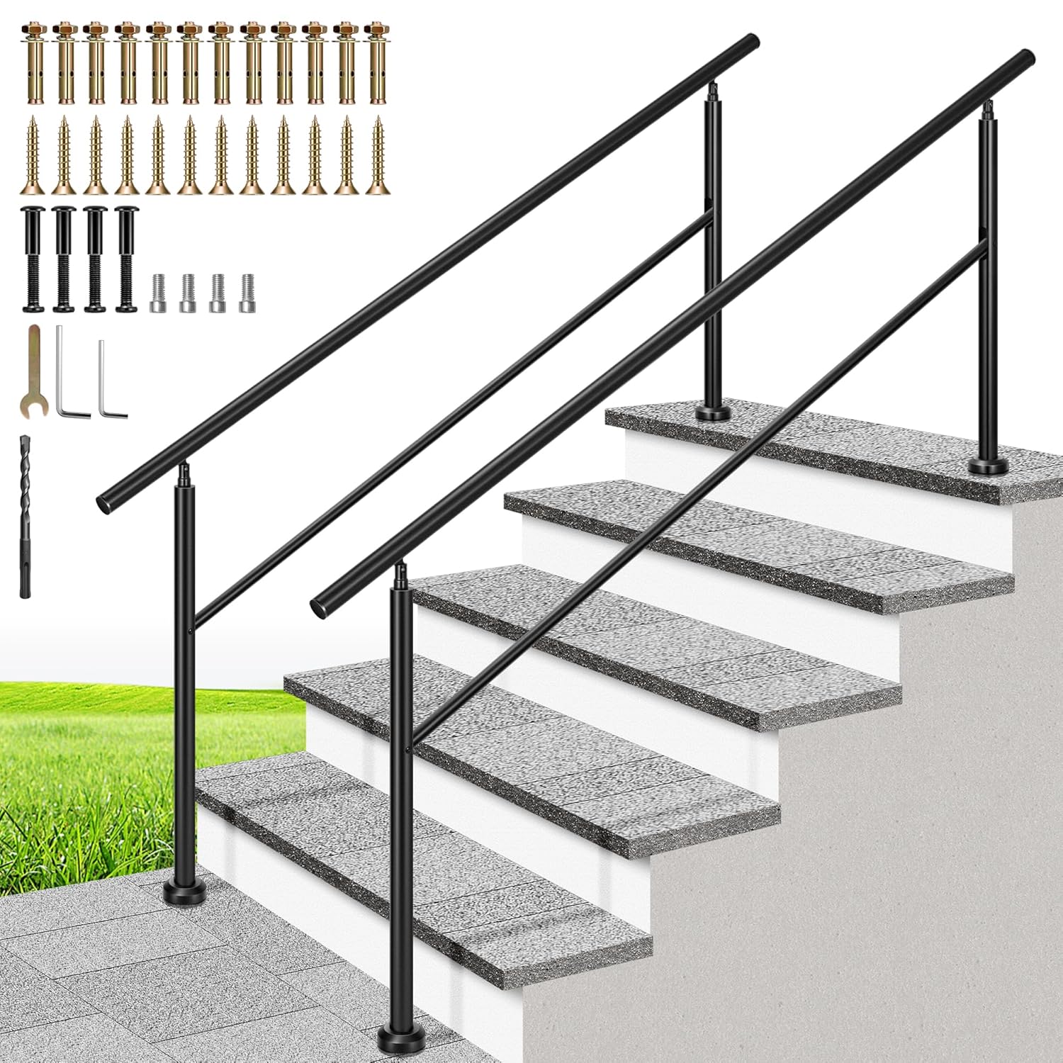 VIVOHOME 2-Pack 6 Step Hand Rails for Outdoor Steps and More