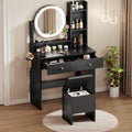 YITAHOME Vanity Desk: Mirror, Lights, Power Outlets, Storage, Chair - Dark Black