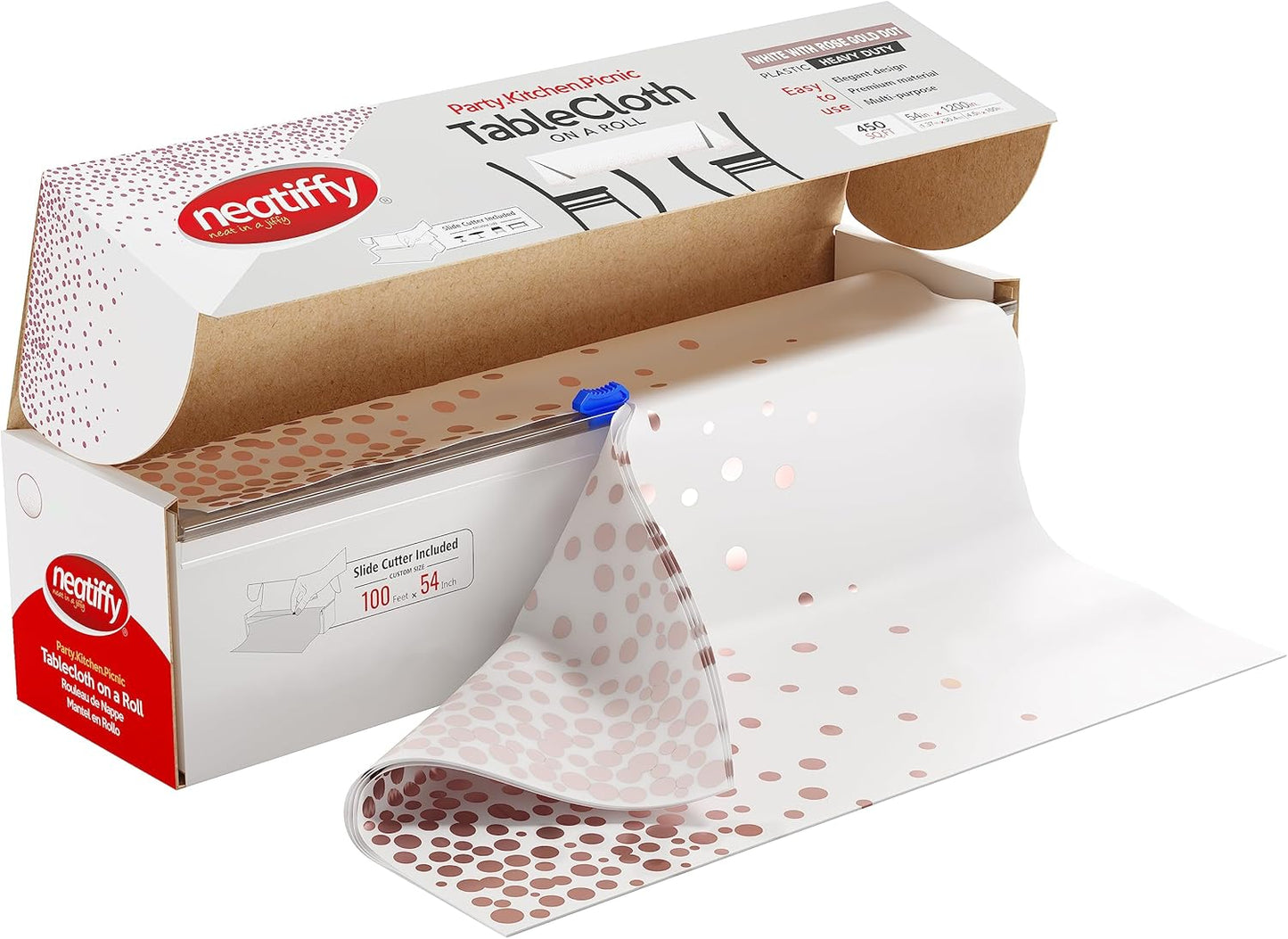 Neatiffy Disposable Plastic Table Cloth Roll with Slide Cutter