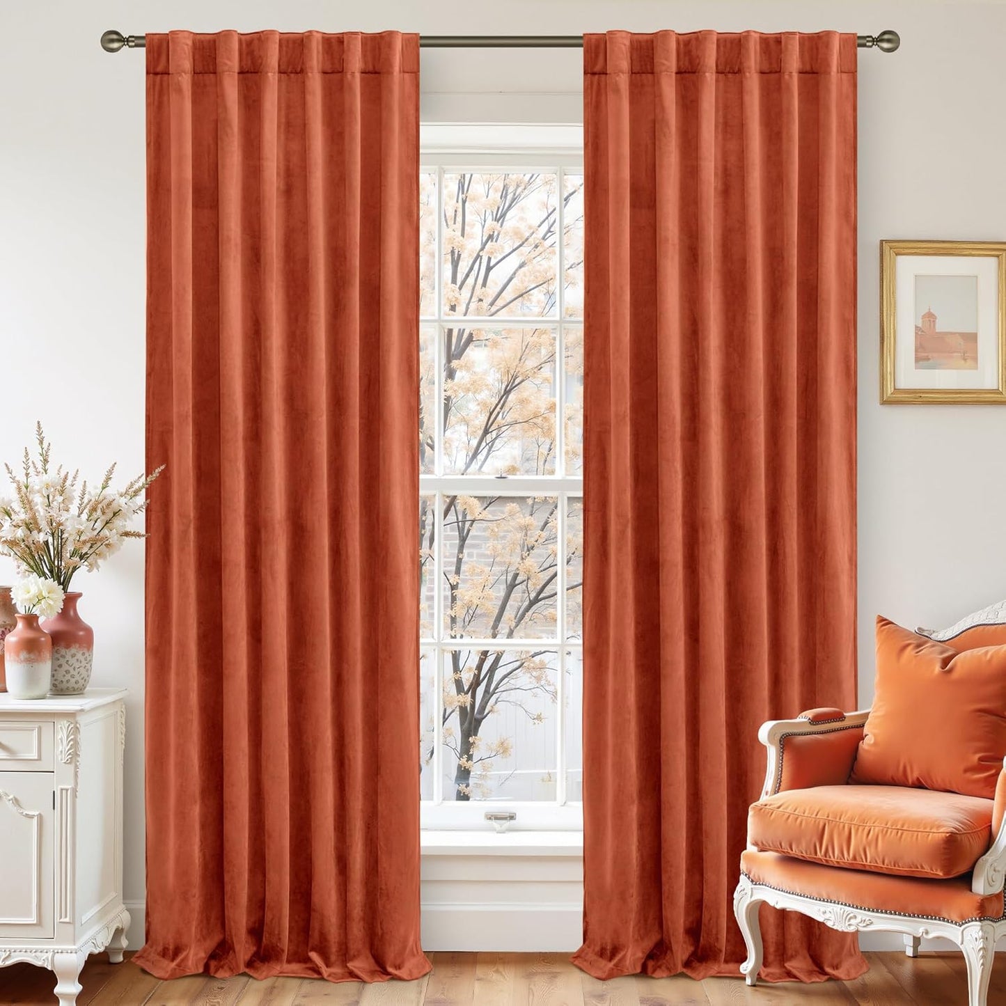 LAMIT Velvet Curtains 120 Inch for Living Room, Terracotta Panels