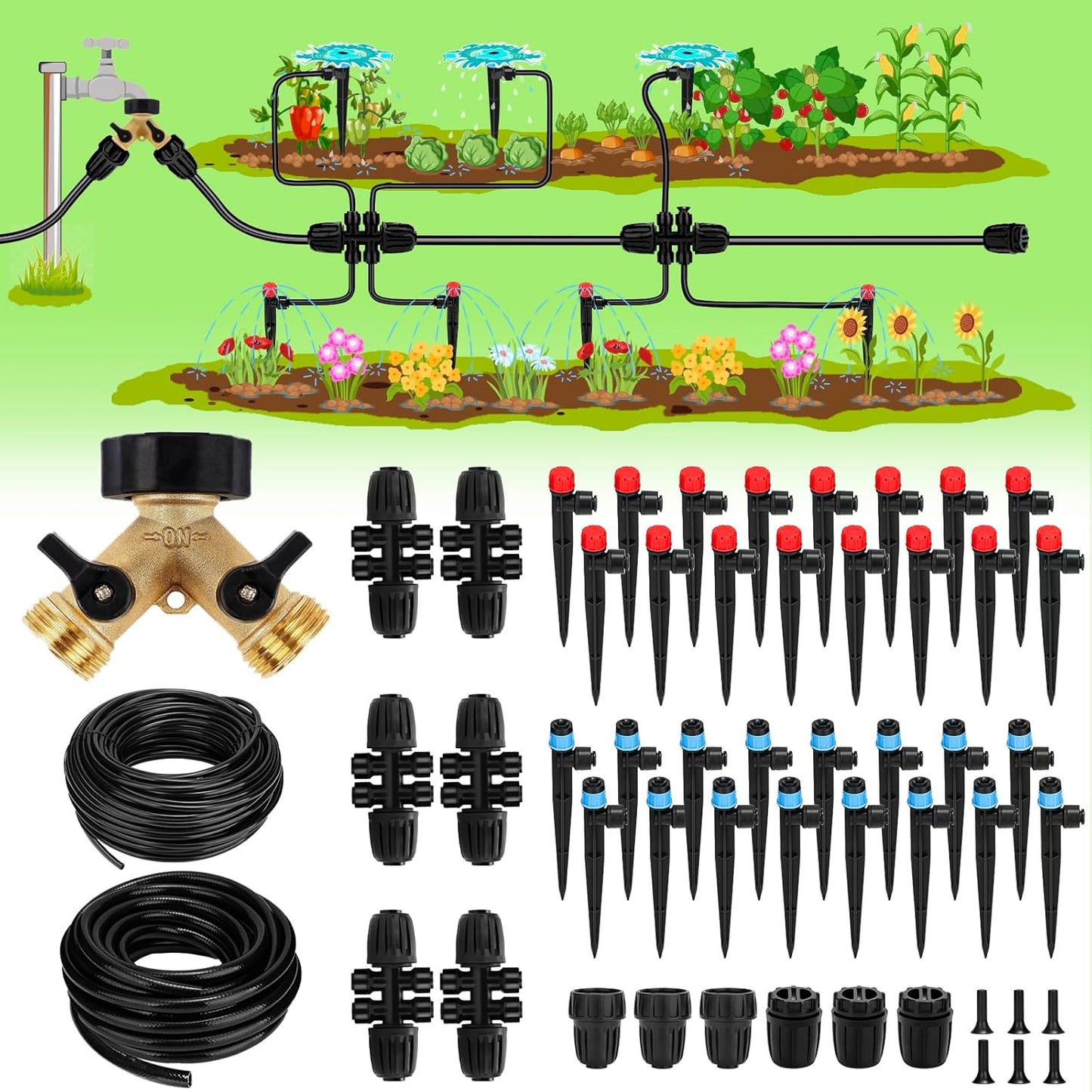 250FT Drip Irrigation System for Garden with Quick Connect Design