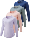 Womens Long Sleeve Athletic Tops 4-Pack - Thumb Hole Crewnecks