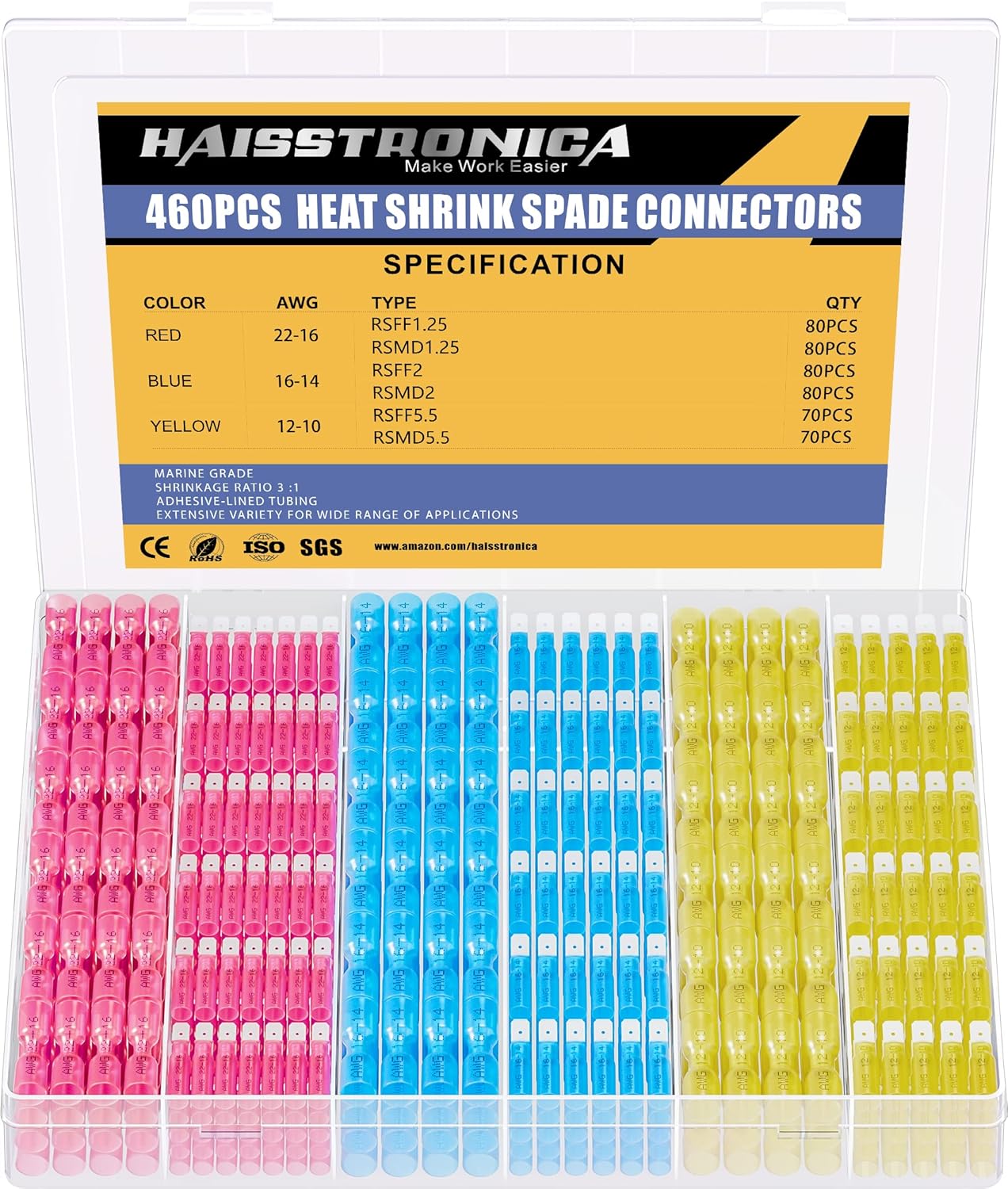 Haisstronica 460PCS Heat Shrink Spade Connectors for Reliable Use