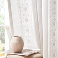 White Linen Curtains with Embroidered Floral Detail - Light Filtering