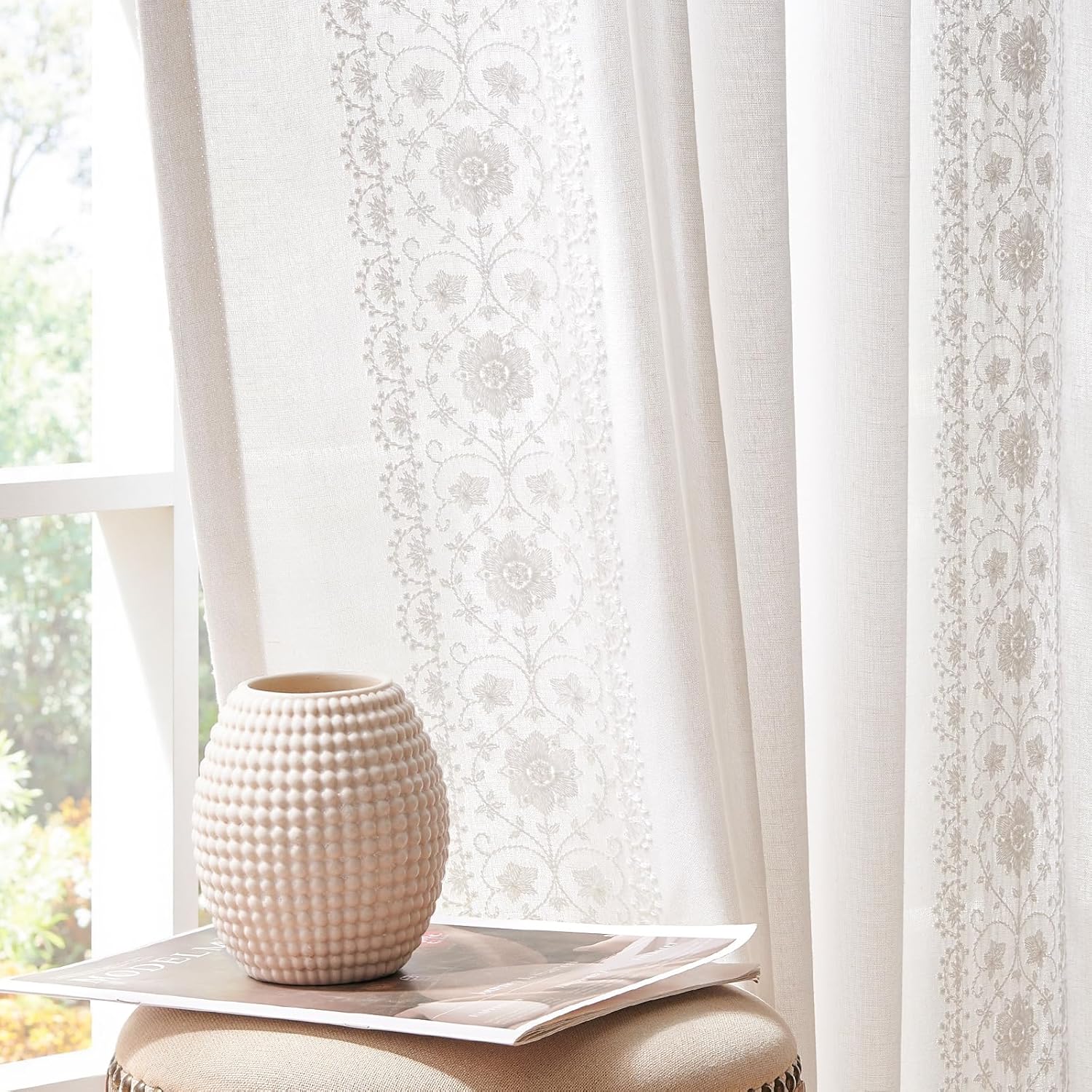 Vintage Floral Linen Curtains for Bedroom and Living Room