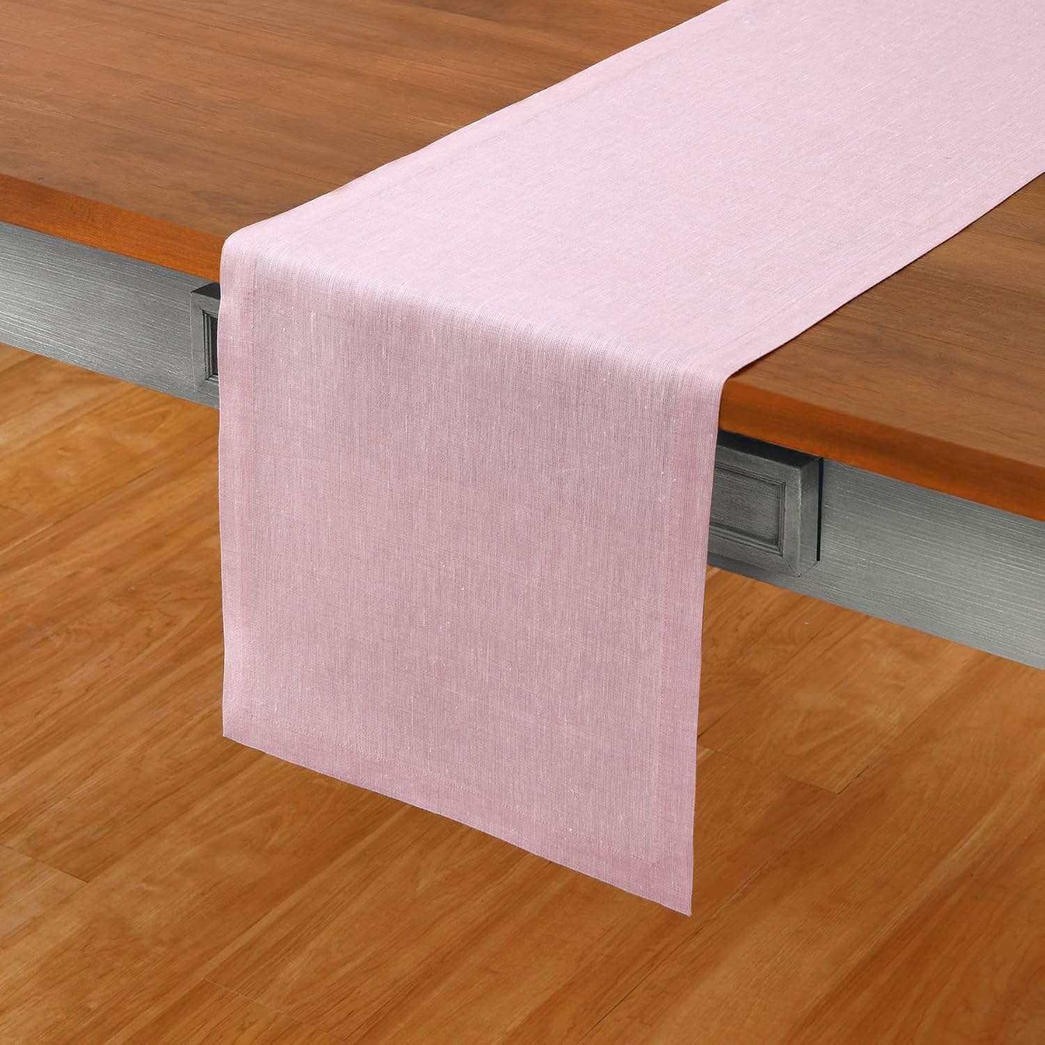 Pure Linen Bubblegum Pink Table Runner for Elegant Dining