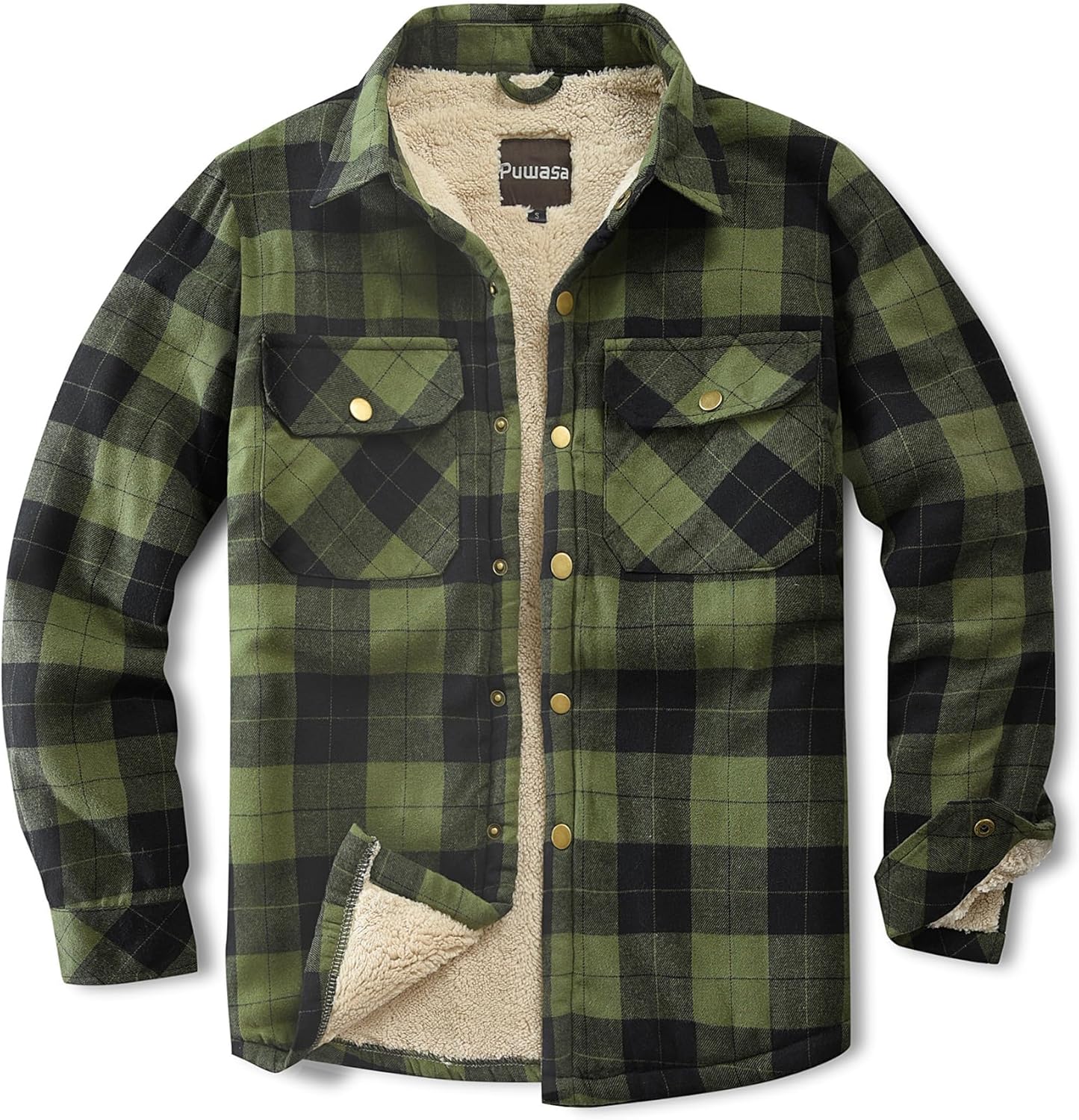 Men's Sherpa Lined Cotton Flannel Shirt Jacket for Winter Wear