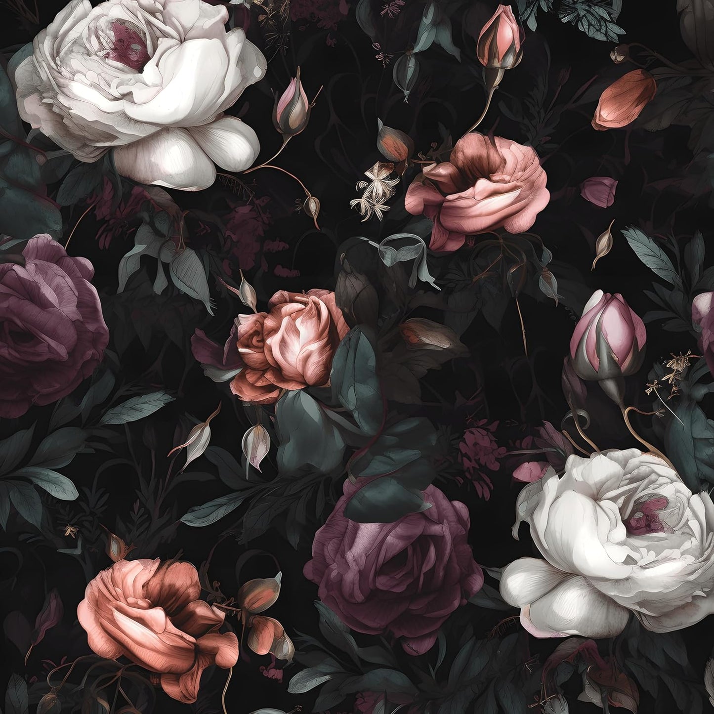 Dark Floral Peel and Stick Wallpaper for Vintage Boho Decor