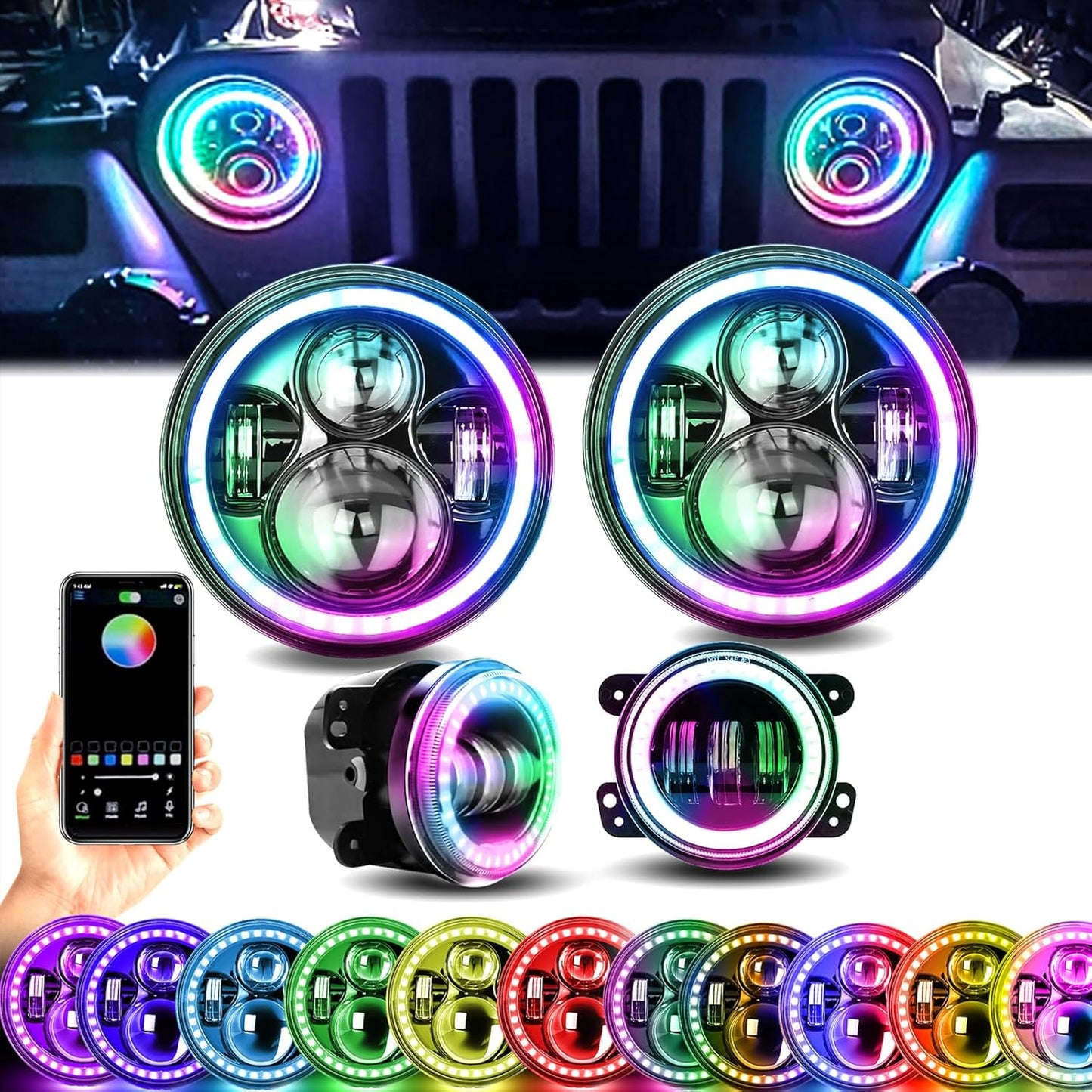 YEEGO DIRECT 7 Inch LED Headlight RGB Halo for Wrangler 1997-2018