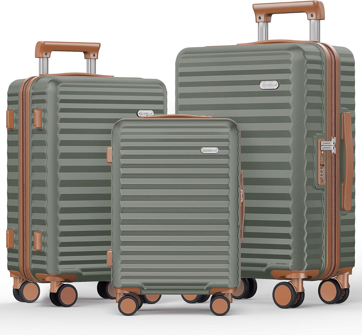 SHOWKOO Luggage Sets 3 Piece Hardside Expandable Suitcase Green