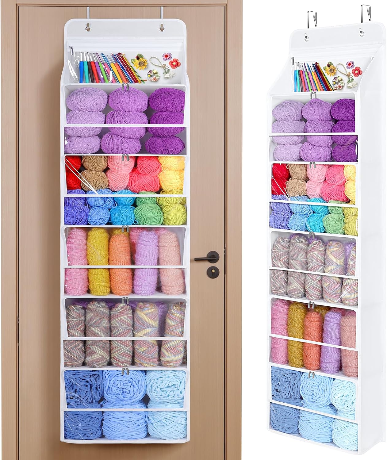 Univivi Hanging Yarn Storage Organizer with 6 Zipper Compartments
