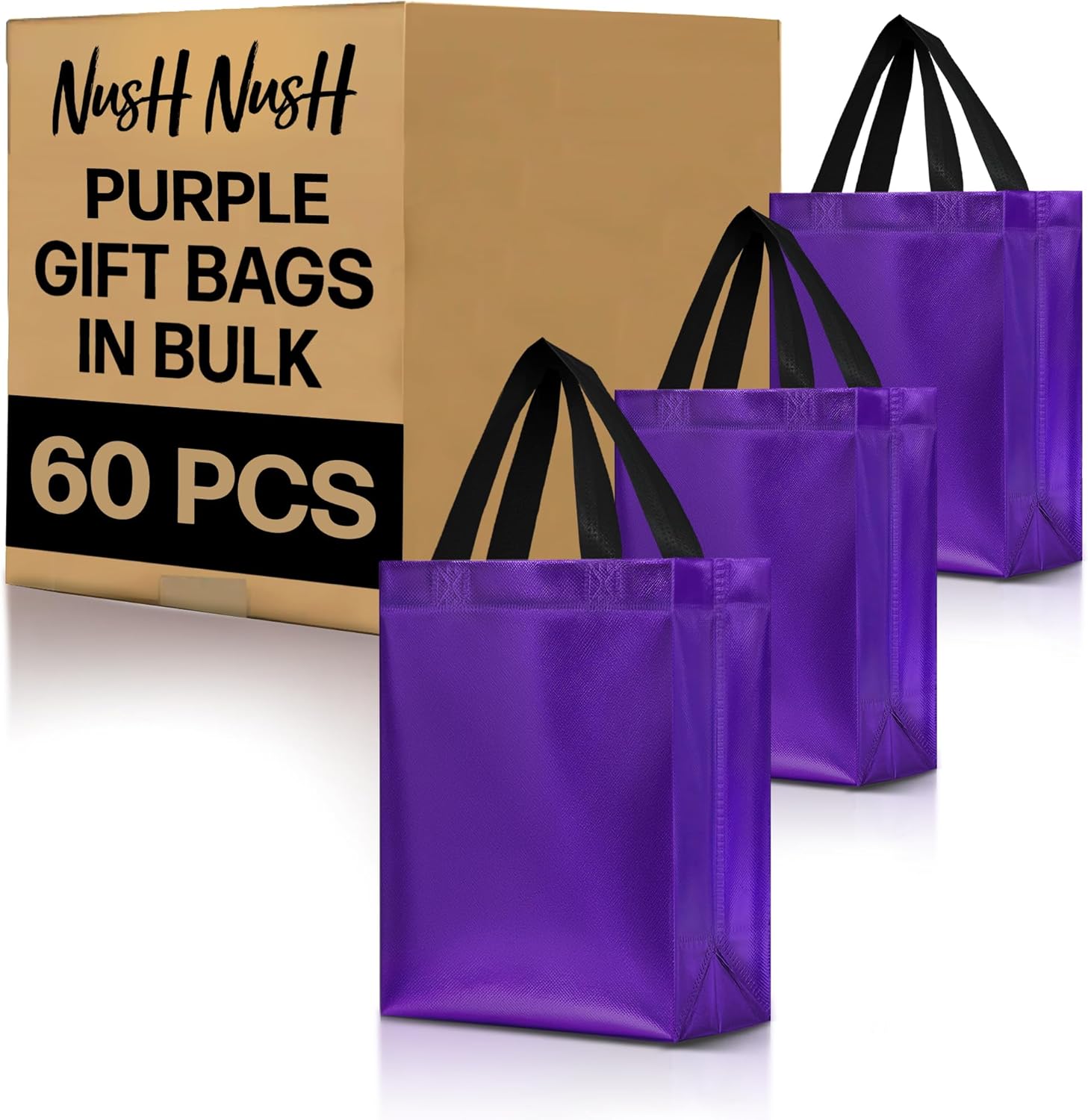 Nush Nush Set of 60 Shiny Purple Gift Bags for Any Occasion