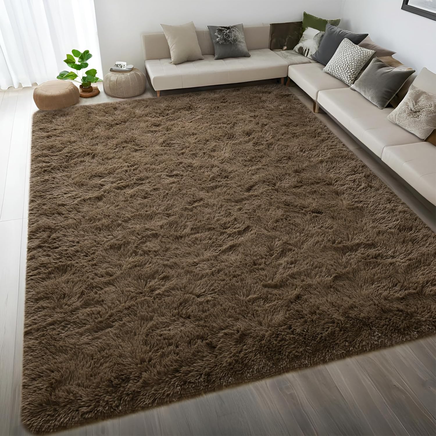 DweIke Fluffy Taupe Red Rugs for Bedroom Living Room Decor