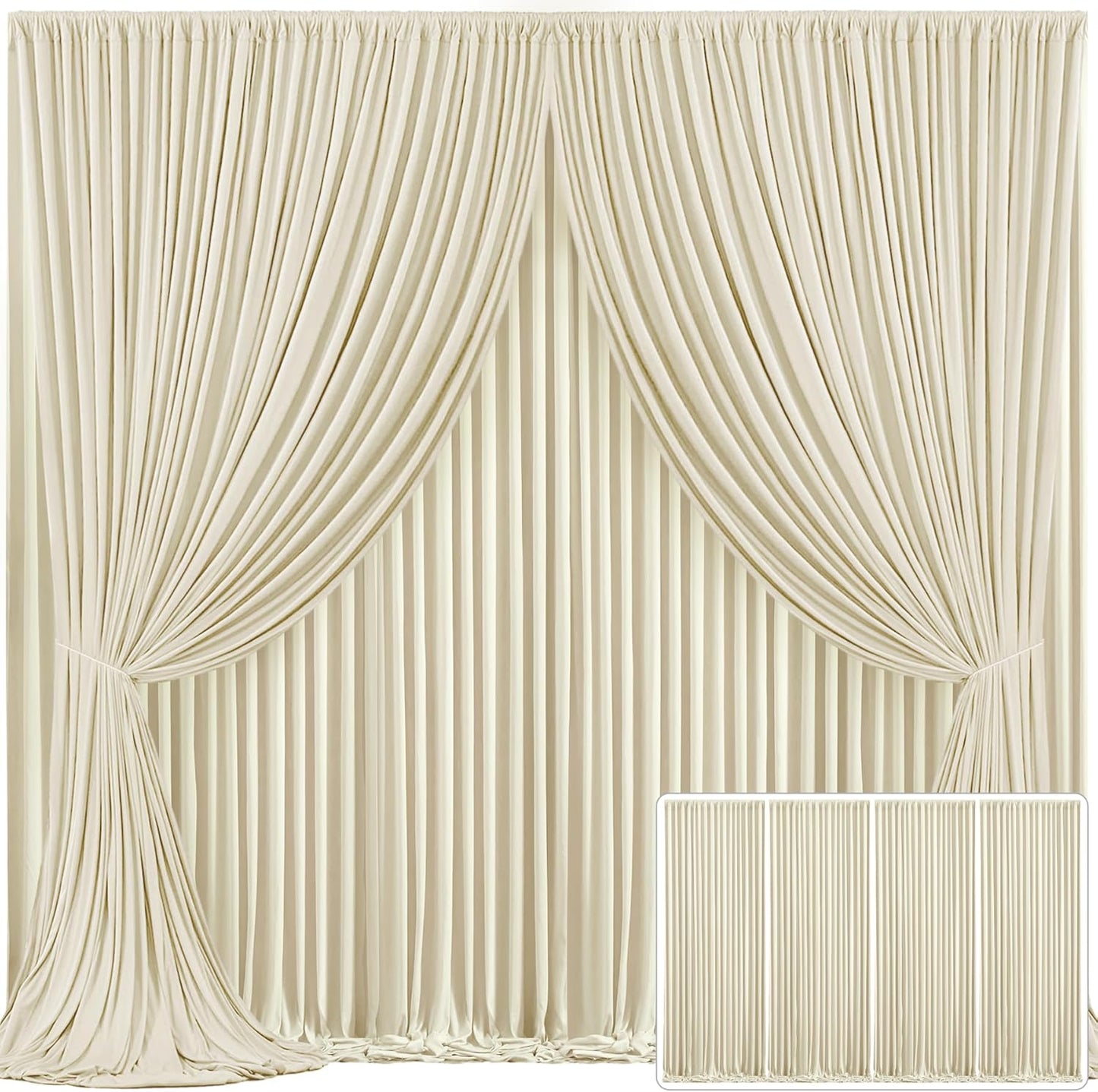 4 Panels Beige Backdrop Curtain for Wedding and Party Decor