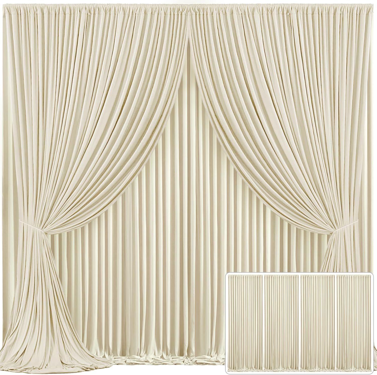 4 Panels Beige Backdrop Curtain for Wedding and Party Decor