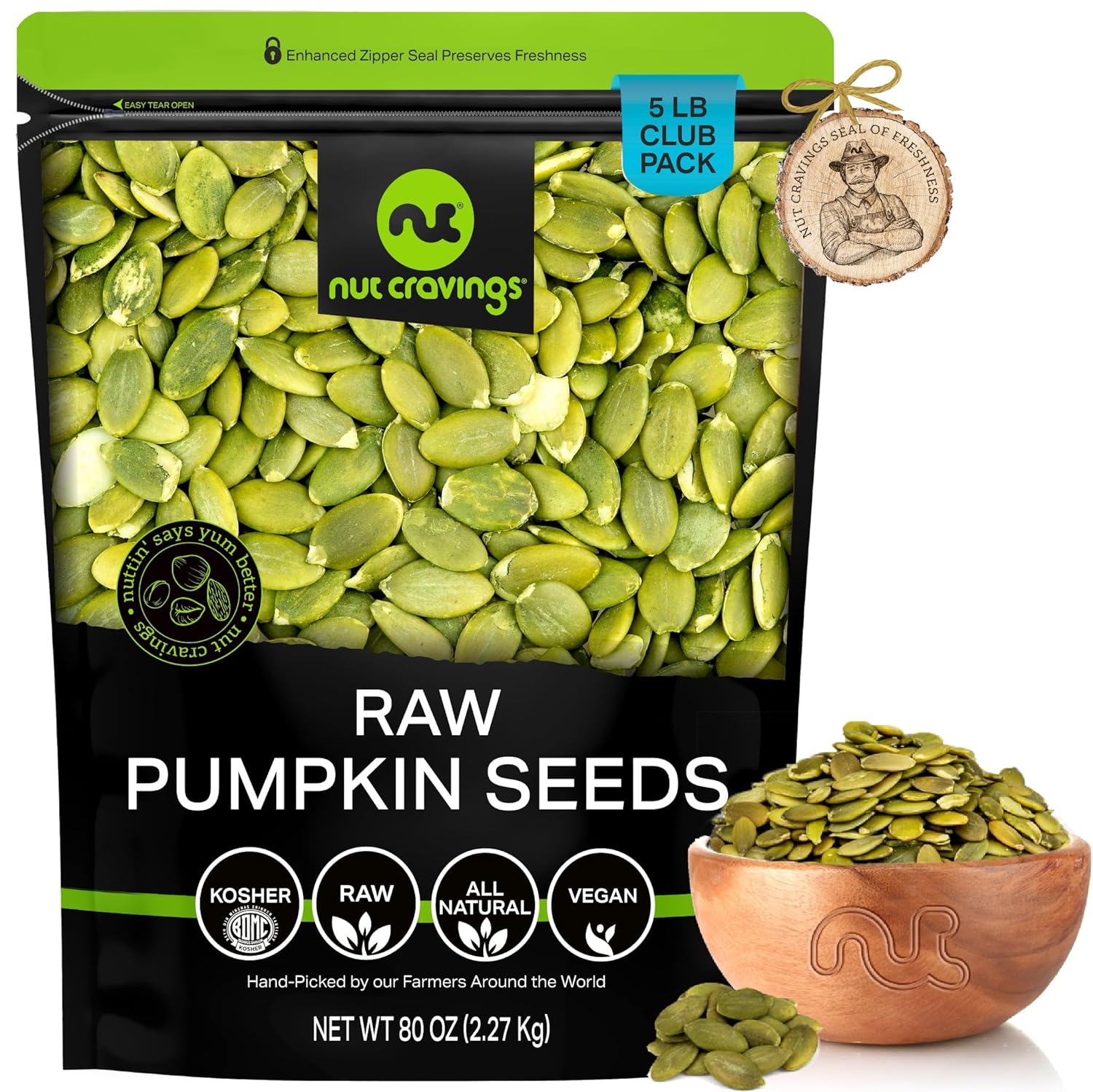 Raw Pumpkin Seeds Pepitas - Healthy Snack in Resealable Bag