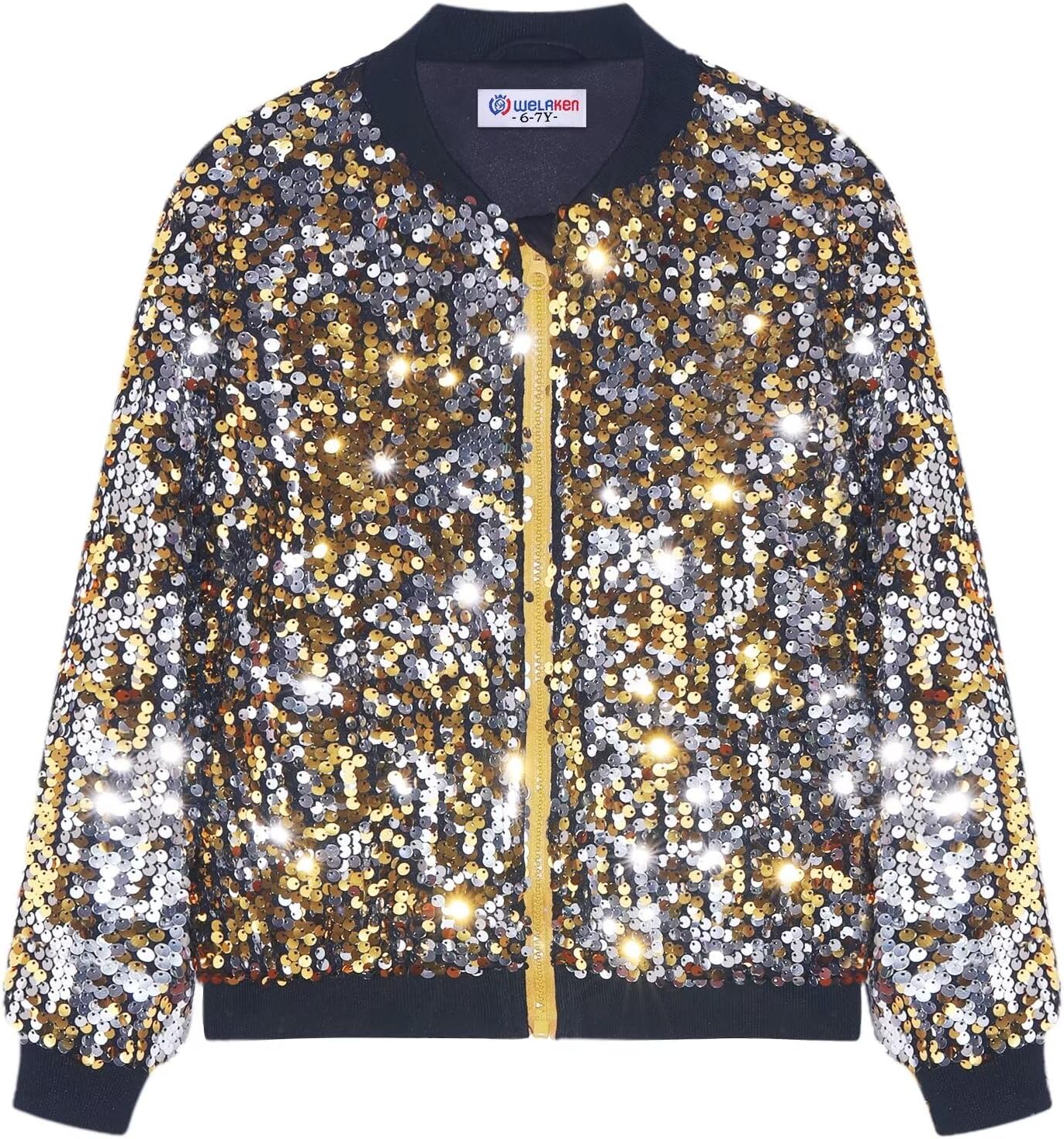 Girls' Ombre Sequin Bomber Jacket with Pockets for Kids