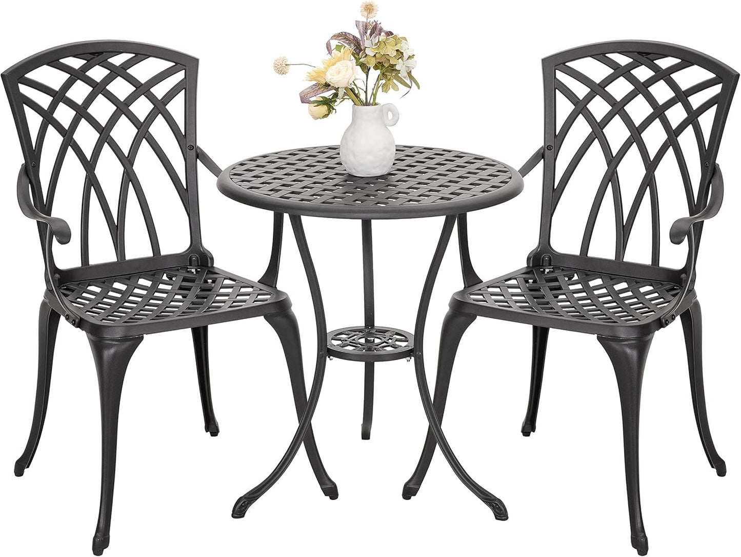 NUU GARDEN Bistro Set 3 Piece Outdoor All Weather Cast Aluminum