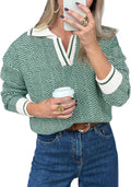 Womens V Neck Knit Sweater Color Block Pullover - Cozy Fall Staple