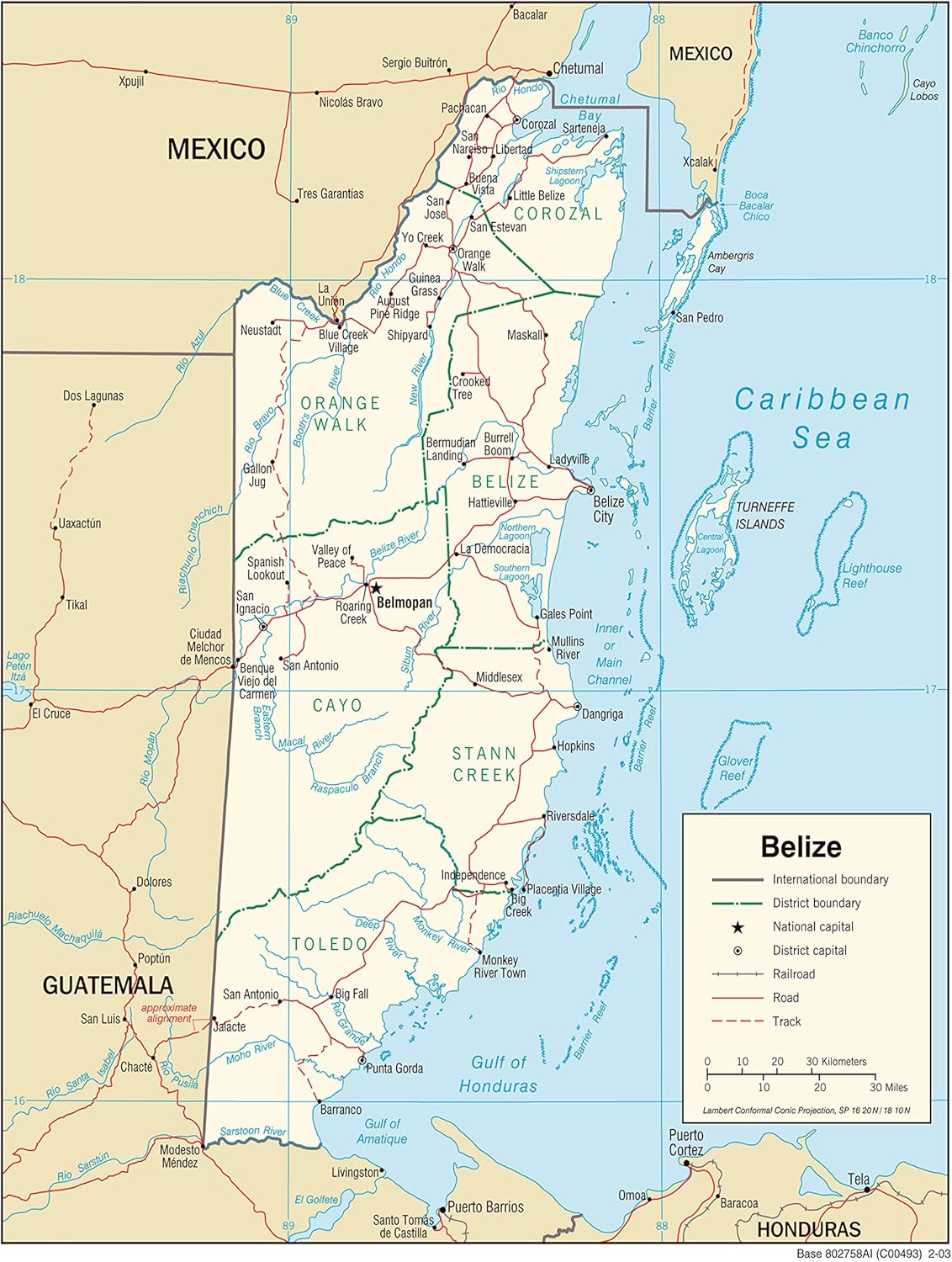 Belize Map Poster: Detailed Roads & Cities