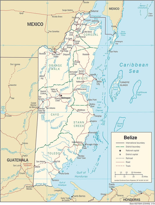 Belize Map Poster: Detailed Roads & Cities