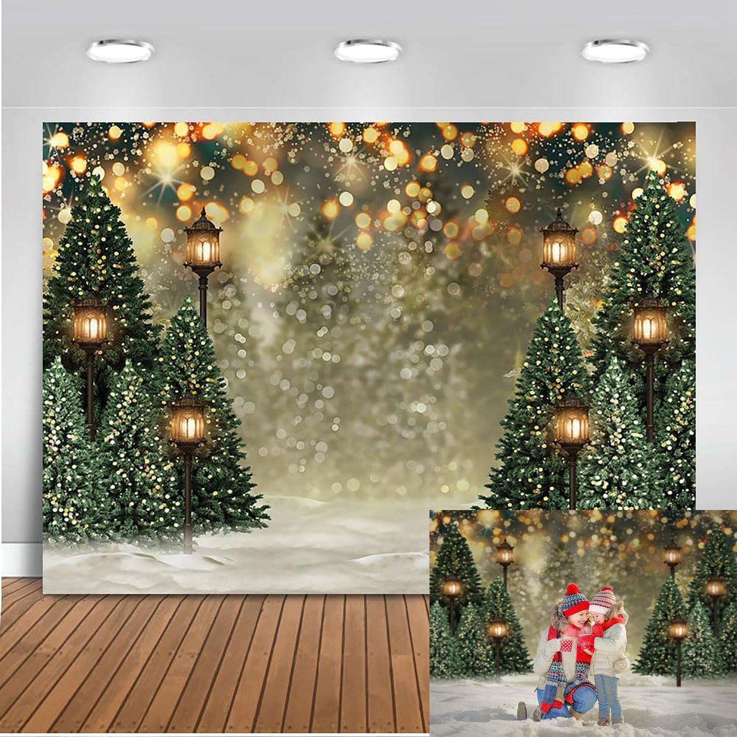 10x8ft Winter Snowflake Christmas Tree Backdrop for Events