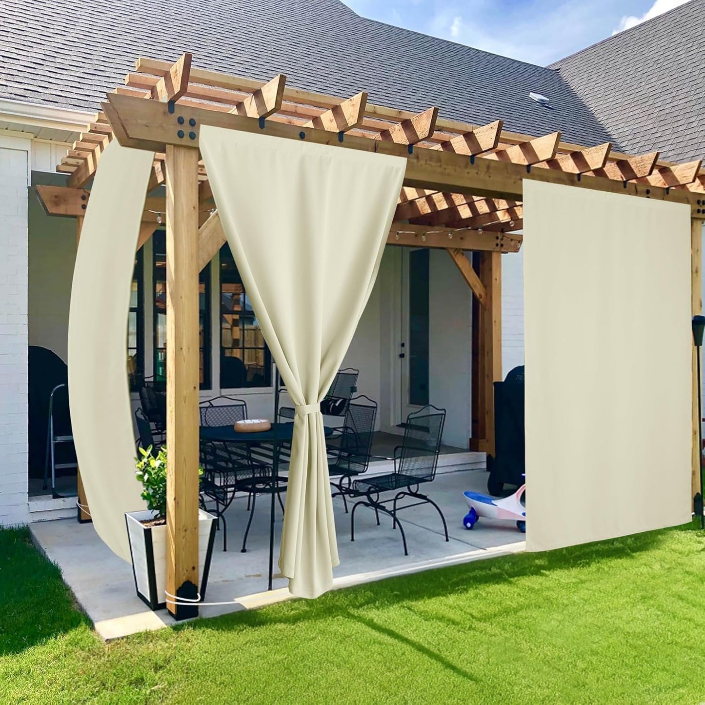 NICETOWN Rod-Free Outdoor Curtains for Patio Waterproof Drapes