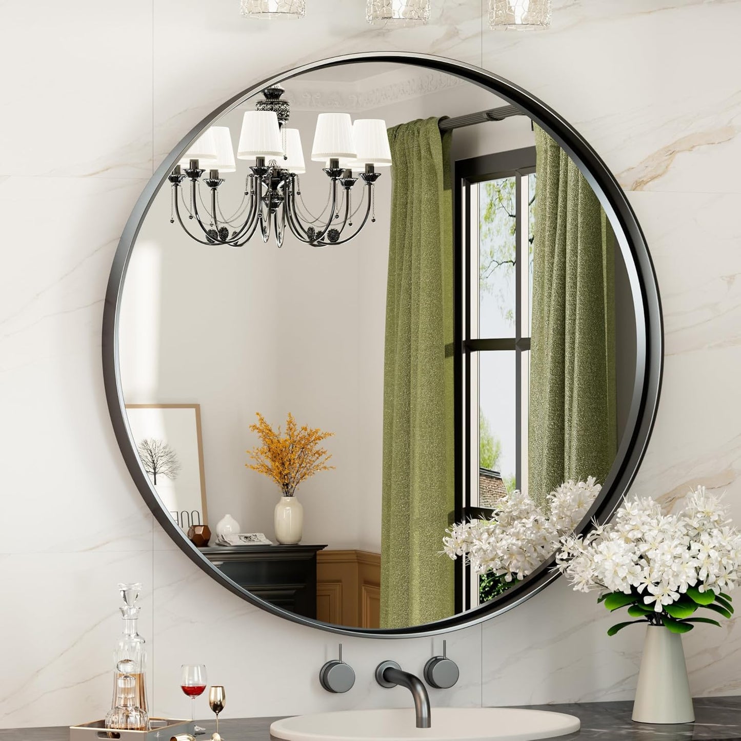 TokeShimi Black Round Mirror 30 Inch for Modern Home Decor