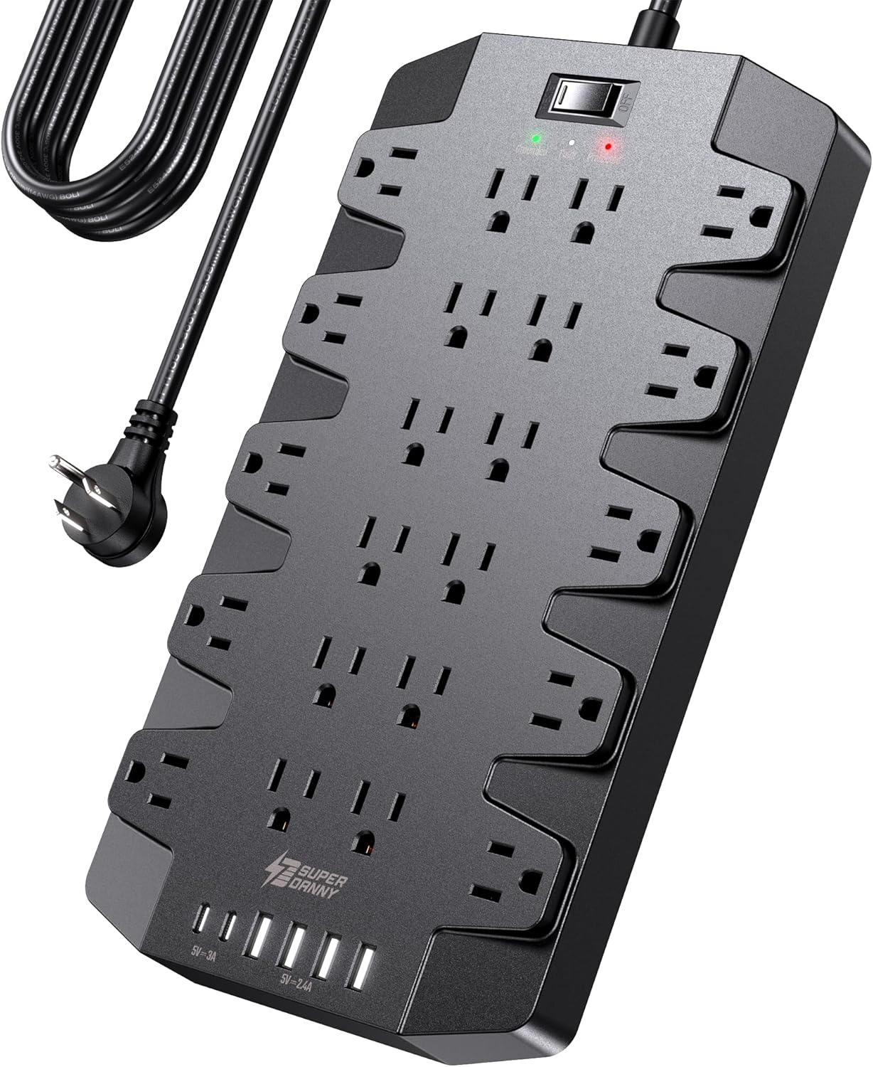 10ft Surge Protector Power Strip w/ 22 Outlets & USB, Heavy Duty Extension Cord